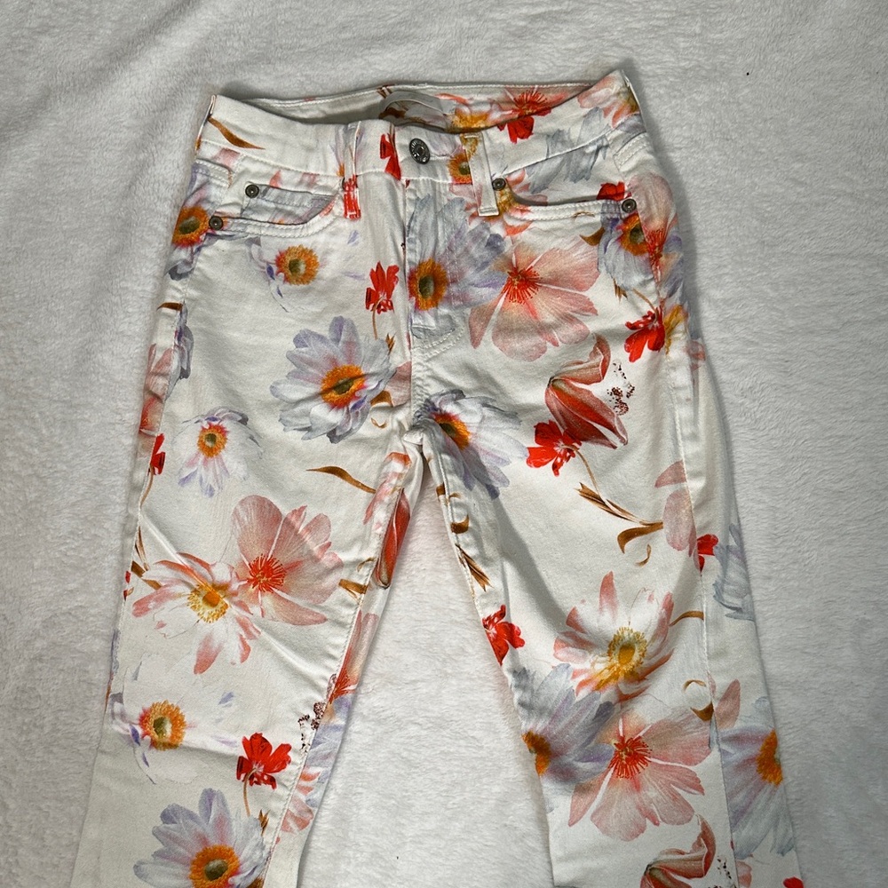 7 For All Mankind Floral Ankle Jeans - White and Red